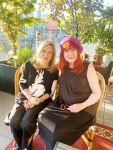 Joyce Resin and Cathy Chilco celebrating Cathy's newly published book of fiction entitled “Flickering Images”.