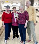 Feb.11 Bowling Bingo Game winning team Peggy Oldfield, Lillian Hanson, Lynn Gillon and Neil Gillon.