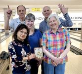 April 8th Bowling Bingo Game Winning Team: Marichu Torrijos, Peggy Oldfield, Bill Murray, Neil Gillon and Lynn Gillon.