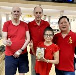 Bingo Game winning team at July 15 bowling, Grandview Lanes: Neil Gillon, Bill Murray, Marichu Torrijos and Ding Torrijos.