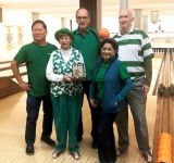 March 11 Bowling Bingo Game winning team Ding Torrijos, Lillian Hanson, Bill Murray, Marichu Torrijos and Neil Gillon.  An early St. Patrick's Day with all the green!