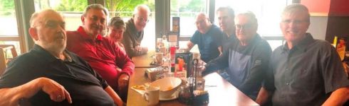 May 8 Breakfast at Ricky's, Brentwood.  Joe Holman, Chris Cutress, Peggy Oldfield, Michael Taylor-Noonan, Rod Mundy, Denis Grenier, Jeff Herschel, Alan Stewart.